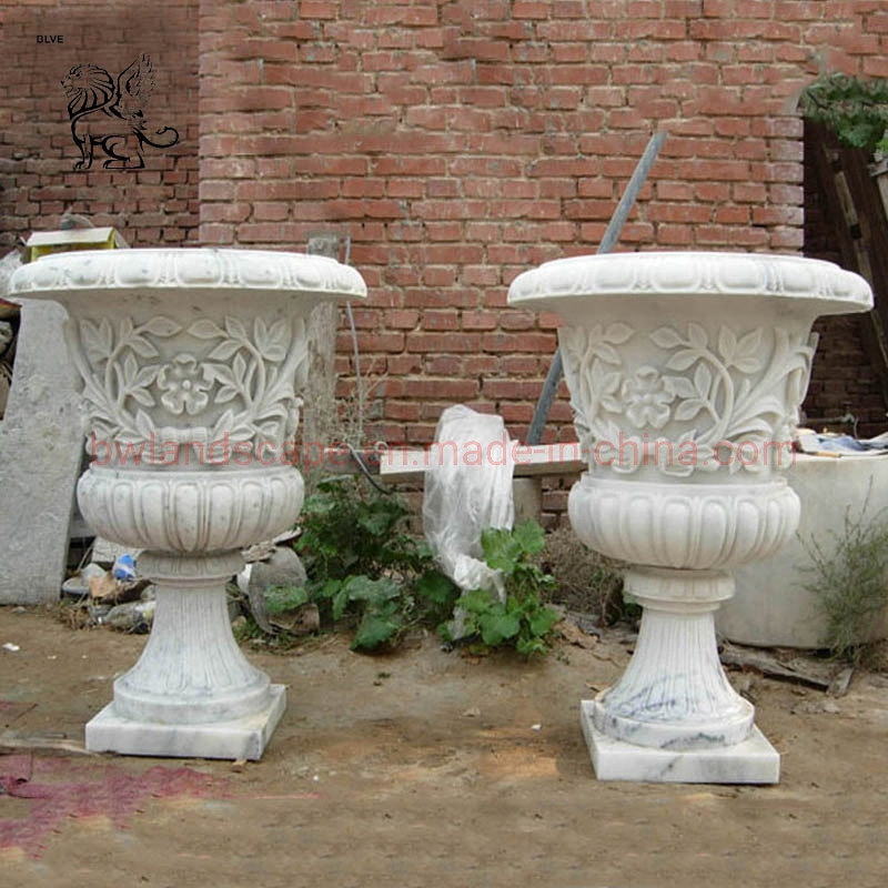 High Quality Large Natural Stone Garden Flower Pots Outdoor Round Marble Flowerpot