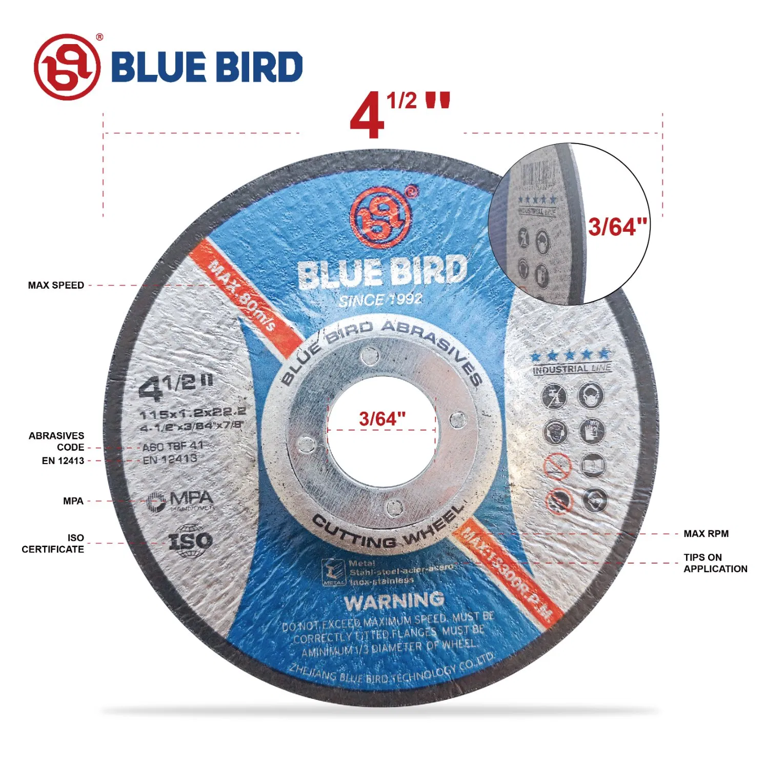 T42 Professional China Grindtec Abrasives 4.5inch 115X1.2X22.23mm Cutting Disc