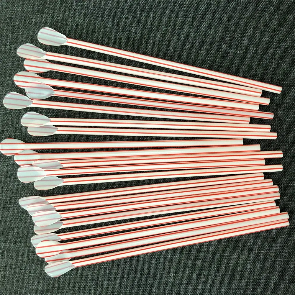 Wholesale Biodegrade Eco-Friendly Cutlery Diameter 6mm /8mm/12mm PLA Plastic Stripe Spoon Straw
