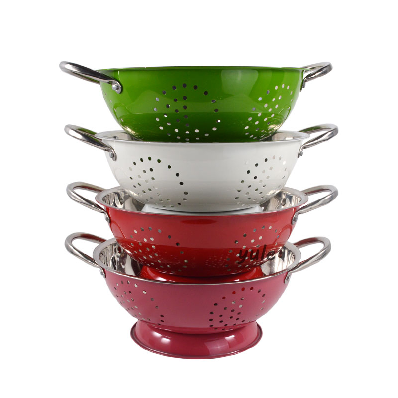 Colorful Painting with Base and Handles Stainless Steel Wholesale Fruit Basket for Kitchen Tool