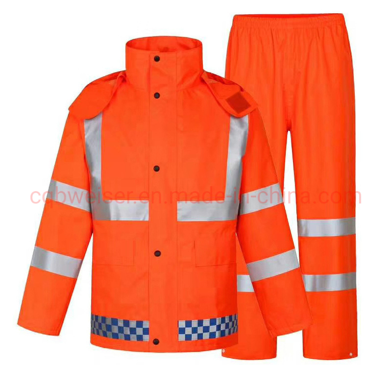 Safety Rainsuit Waterproof Rain Jacket&Bib Pants PVC Polyester Rain Suit