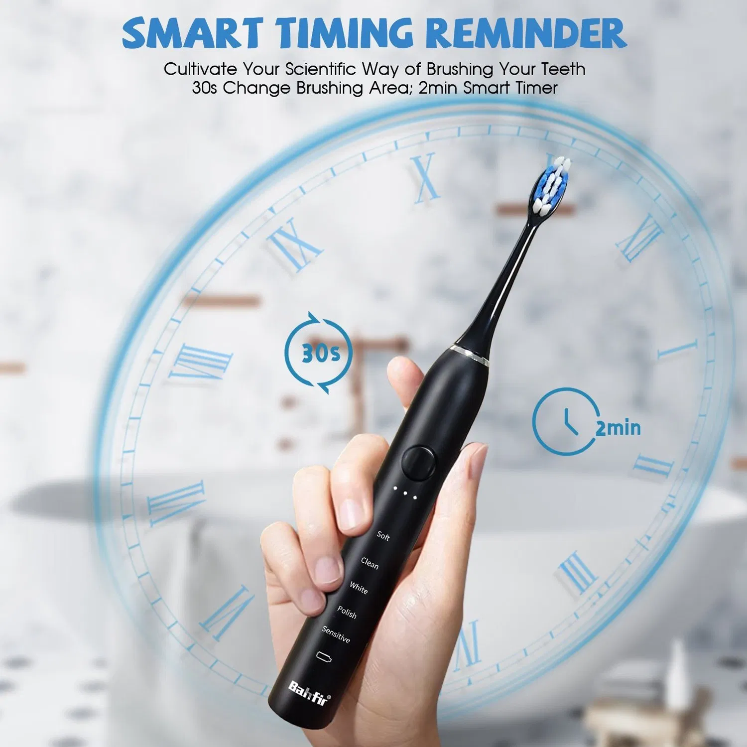 Electric Toothbrush for Adults and Kids with 6 Replacement Brush Heads Travel Case