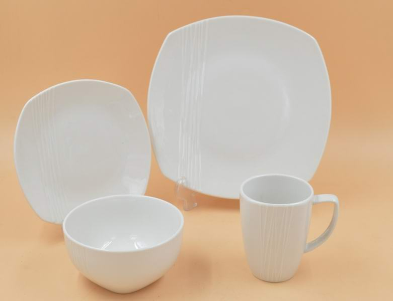 Eco-Friendly Healthy Reuse Multicolor Emboss White Tableware Ceramics Porcelain Flat Soup Dessert Plate 18 PCS Dinner Set