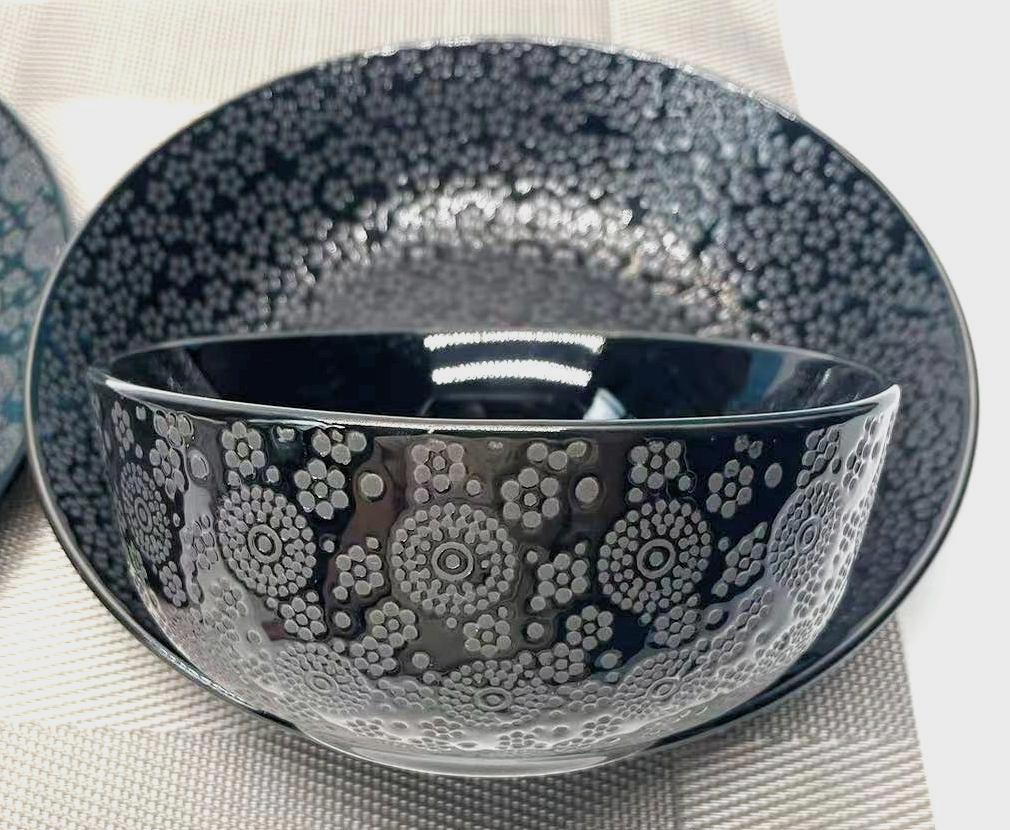 Stylish Black Printed Color Glaze Dinnerware Set Ceramic Tableware for Restaurant Table Service