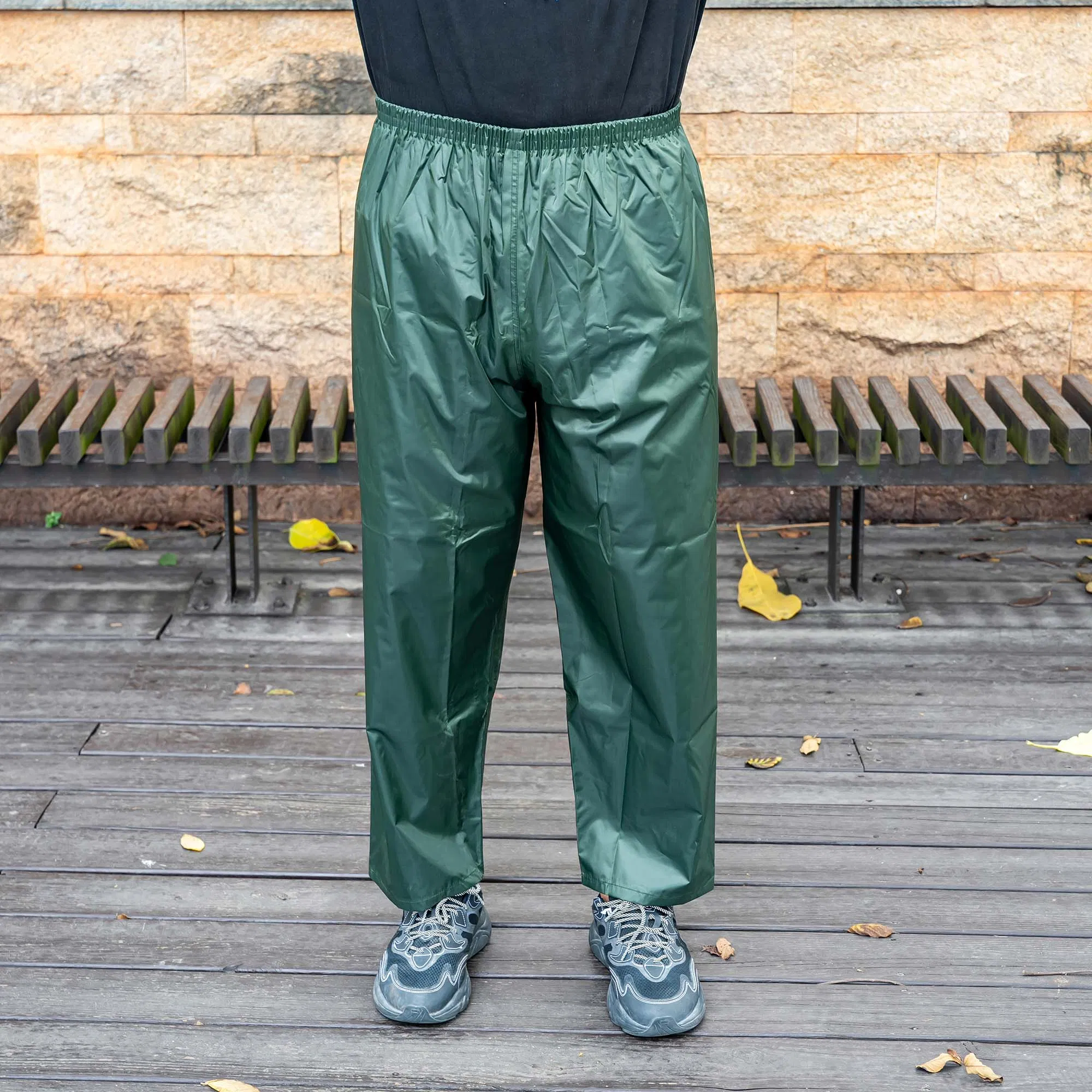 Outdoor Rain Poncho and Pants Set Olive Green Polyester PVC Rain Coat