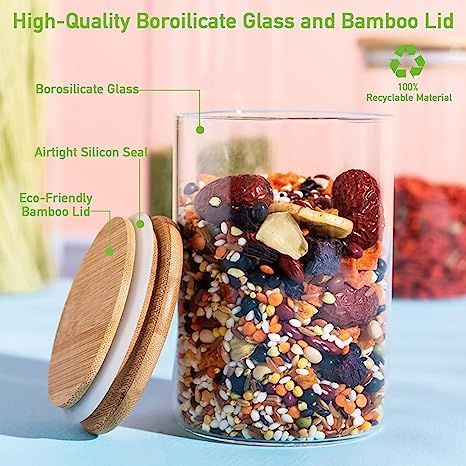 Food Grade Glass Jar with Bamboo Lid Airtight Storage Jar Seasoning Cans