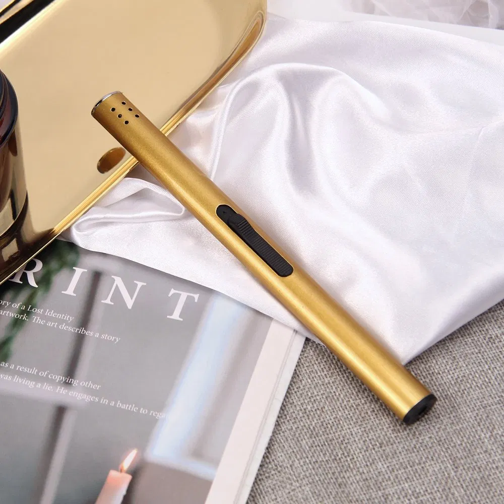 Wholesale Custom Logo Metal USB Rechargeable Charging Electronic Encendedores Flameless Electric Long BBQ Kitchen Candle Lighter