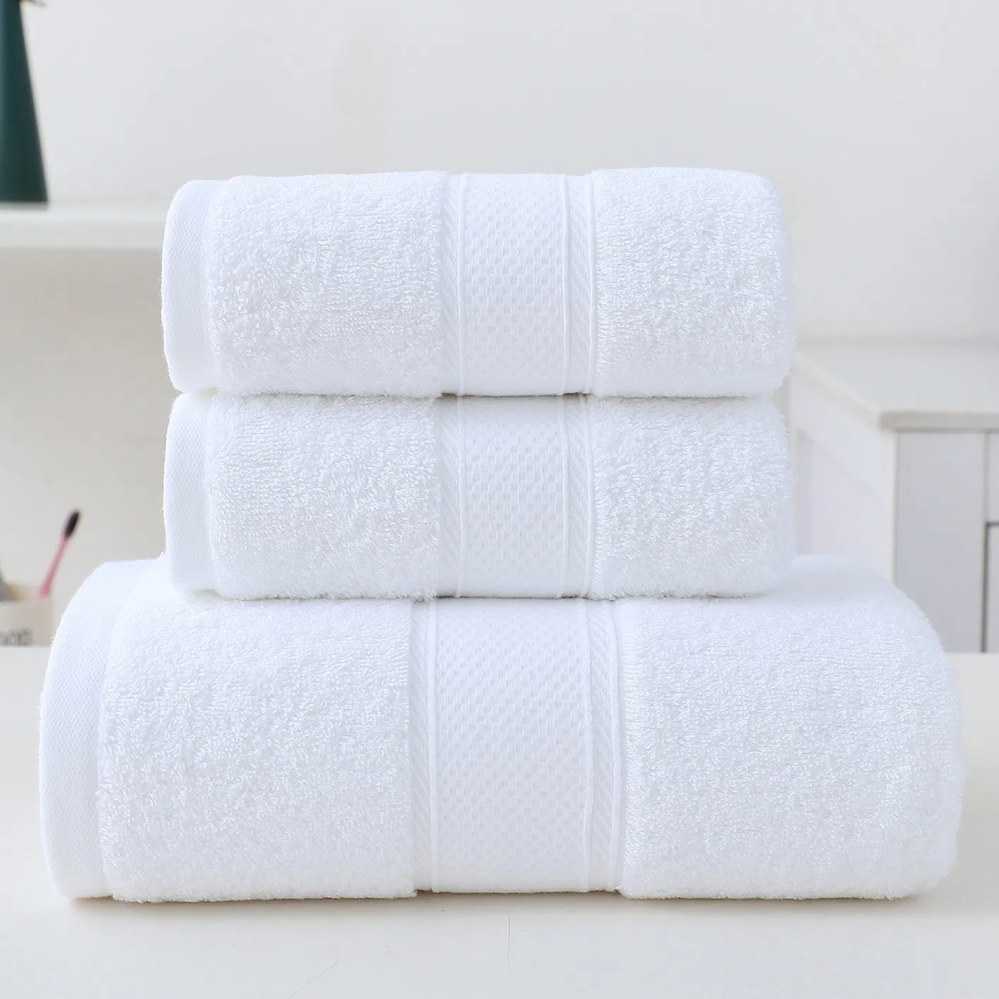 5 Star Hotel Towels White Custom Logo Bathroom 100% Cotton Face Hand Bath Hotel Towel Set