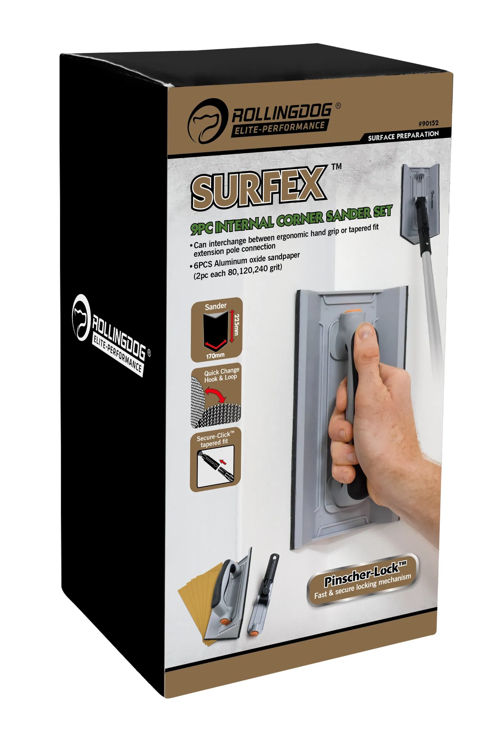 Rollingdog-Elite 90152 9PC Internal Corner Sander Set