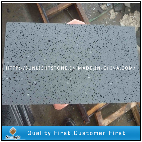 Honed Dark Grey/Black Basalt with Holes for Flooring Tiles, Basalt Tiles
