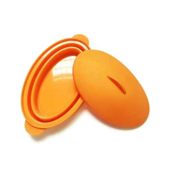 Large Collapsible Oval Microwave Steaming Steam Cooking Silicone Food Steamer with Lid Bowl