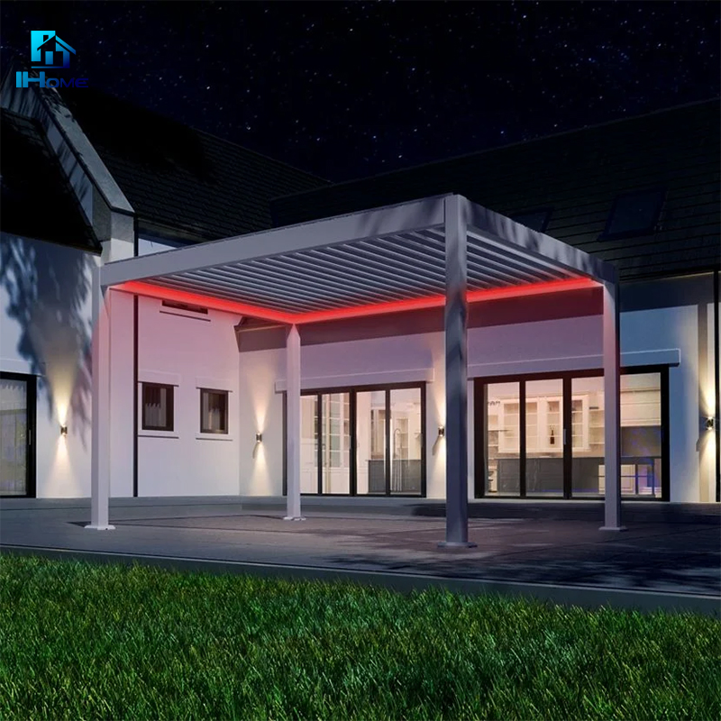 Aluminium Outdoor Retractable Terrace Pergola with Screens and Lights