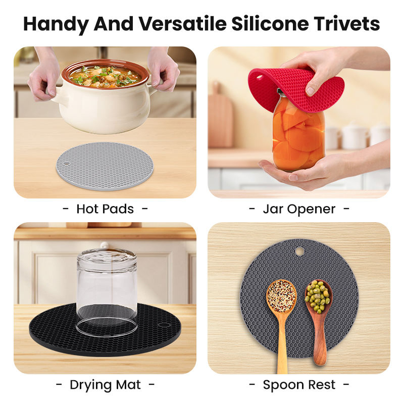 Daily-Use Round Hot Pot Holders Heat Resistant Non-Slip Silicone Trivets for Table Protector