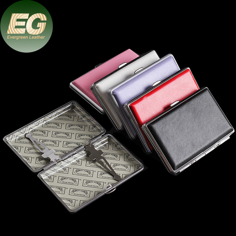 Ea181 Aluminum Super Slim Print Smoke Box PU Leather Metal Cases Luxury Casual Custom Design Smoking Pocket Carry Cigarette Case