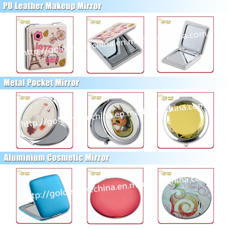 Fashion Design Customized Printed Leather Cosmetic Mirror with Paris Gift