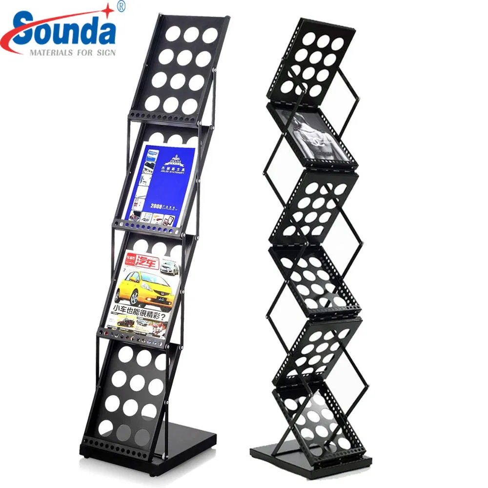 Portable Black Metal Magazine Display Stand Brochure Holder