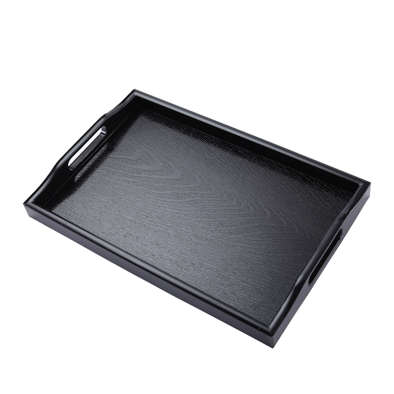 Japanese Izakaya Serving Trays with Handle Deep Wood Grain Pattern ABS Tray Hotel Restaurant Serving Tray