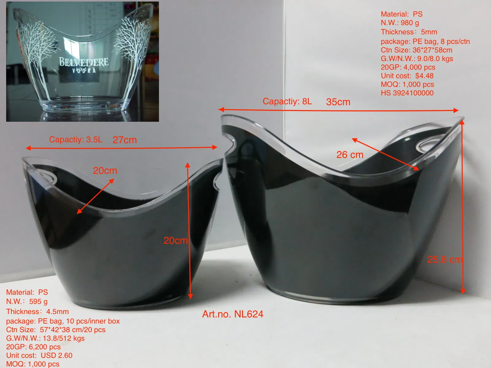 Champagne Oval Clear Acrylic PS Transparent Plastic Ice Buckets