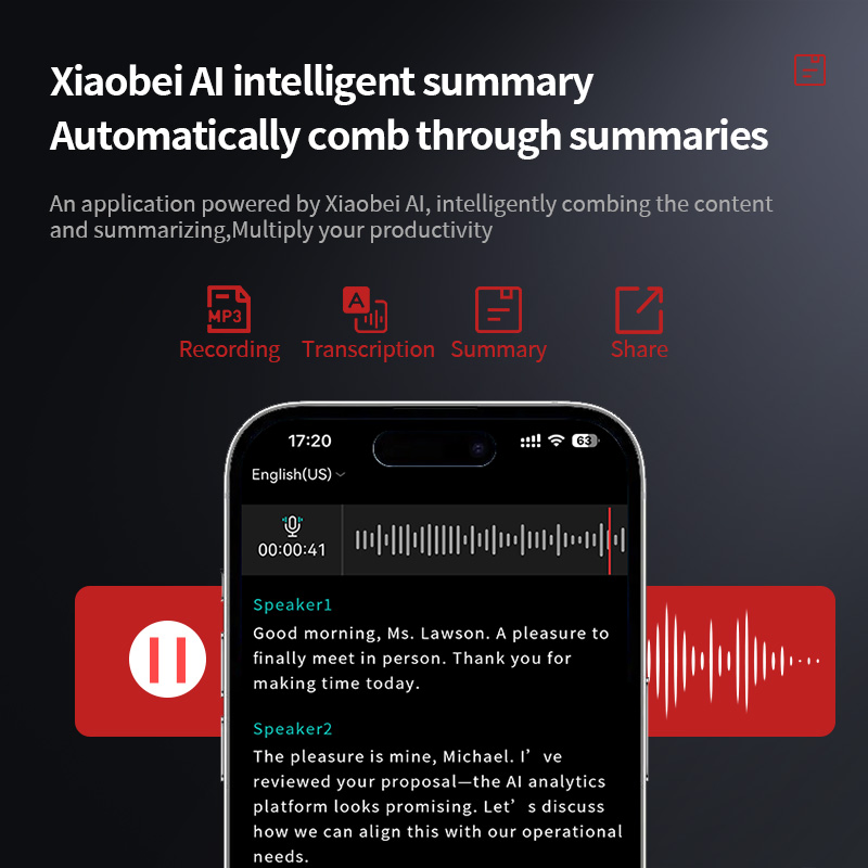 64GB Ai Voice Recorder Portable Note Voice Recorder with W/Case APP Control Transcribe & Summarize