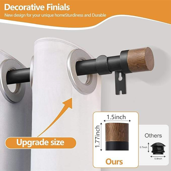 Factory Direct Sale Wooden Feel Curtain Rod Sets Metal Curtain Rod Wood Poles