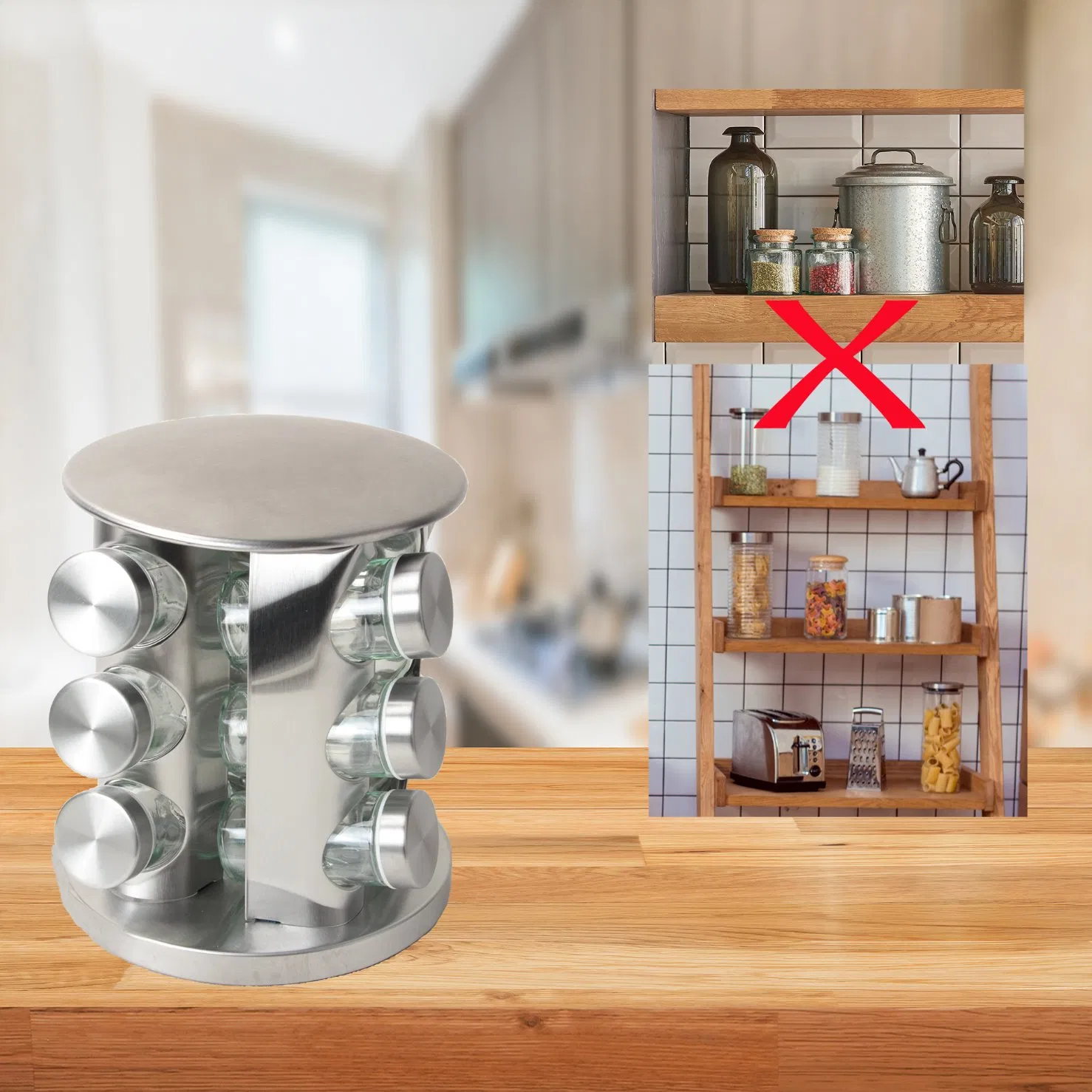 Countertop Storage Seasoning Tower Rotating Spice Jar Rack