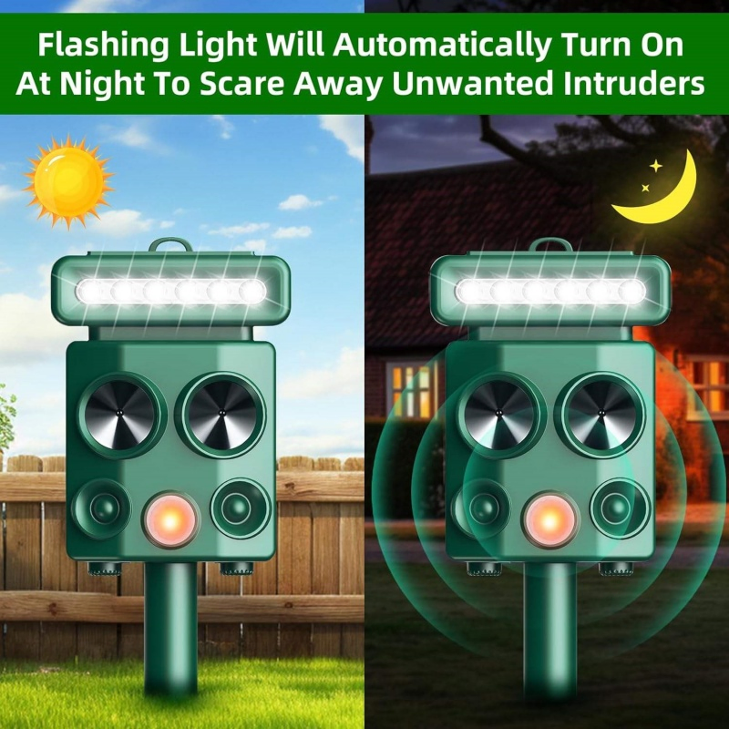 Solar Ultrasonic Deer Deterrent Motion Detection LED Strobe Light Control Outdoor Dog Yard Pest Control Animal Repellent Traps