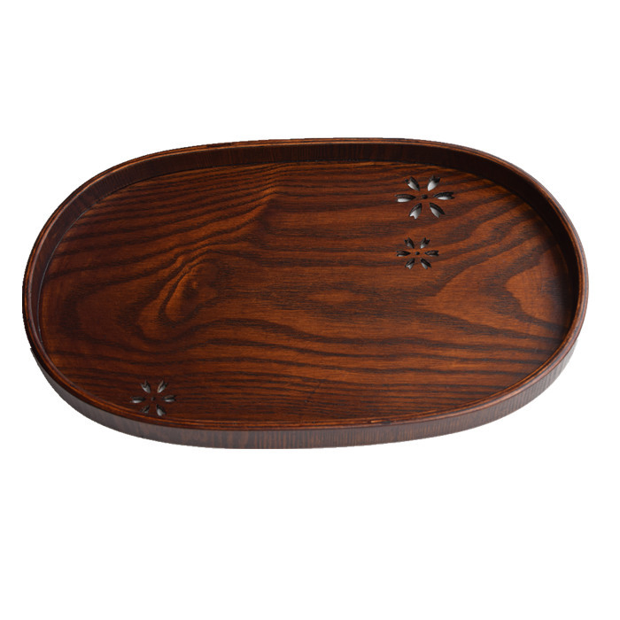 Oval Wooden Tea Tray Hollowed out Pastoral Fruit Tray Wooden