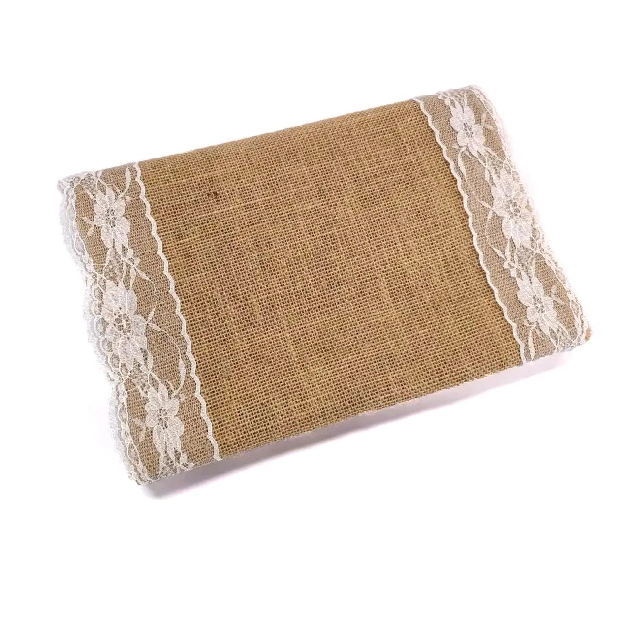 Natural Jute Fabric Table Runner with Lace for Wedding Decorations