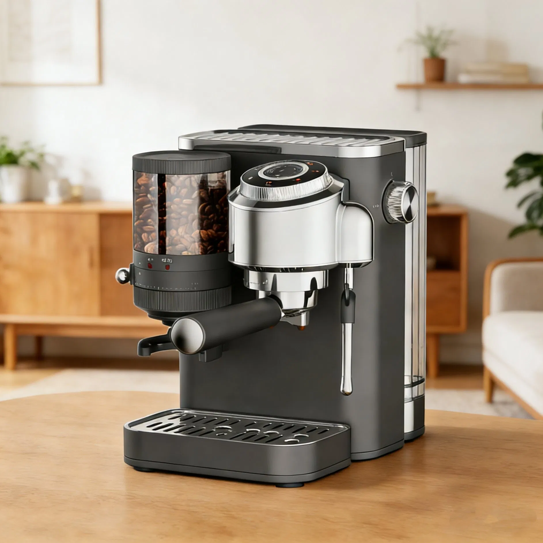 Italian Coffee Maker Semi-Automatic Espresso with Grinder Programmable and Electric Powered for Household Use