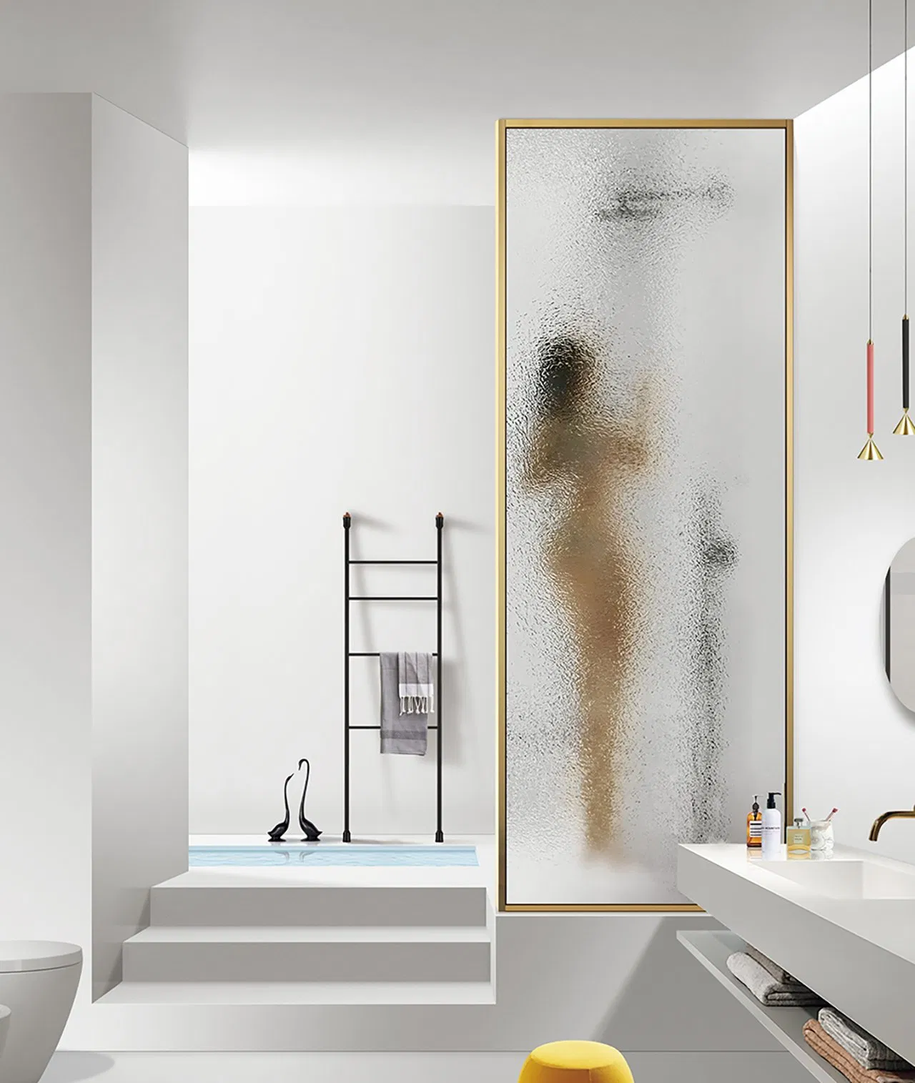 Custom Bathroom Gold Frame Tempered Glass Sliding Shower Shower Door