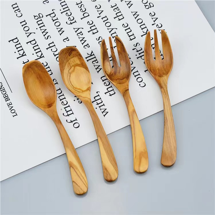 Italian Olive Wood Curved Handle Spoon Fork Two-Piece Set of Wooden Spoon Wooden Fork Set Wholesale