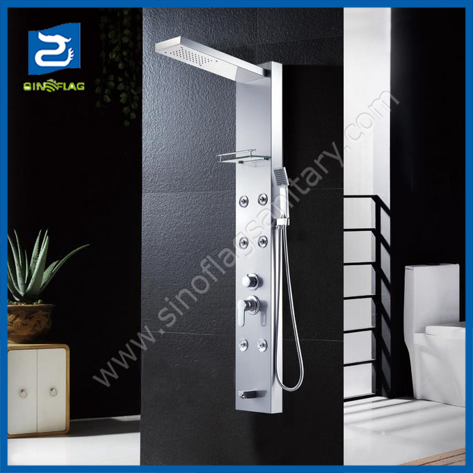 High Quality Stainless Steel Shower Panel Shower Column with Soap Shelf