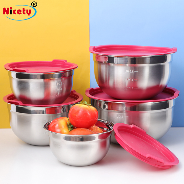 Cooking and Baking 5 Pieces Premium Mixing Nesting Bowls Stainless Steel Salad Bowl