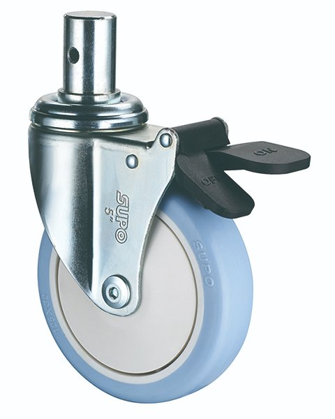 4.5 Inch Threaded Stem Side Brake PU TPR Medical Swivel Caster