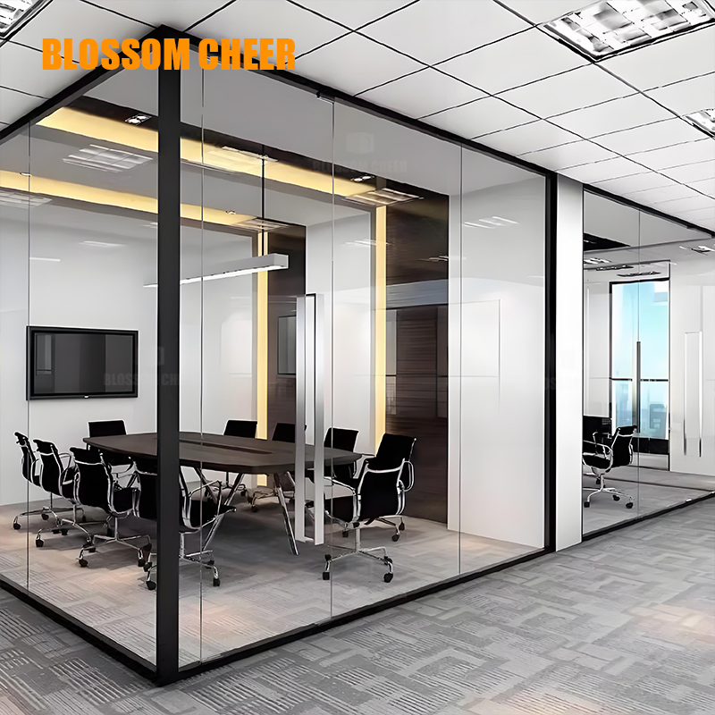 Glass Wall Aluminium Channel System Aluminum Frame Minimalist Panoramic Single Office Partition