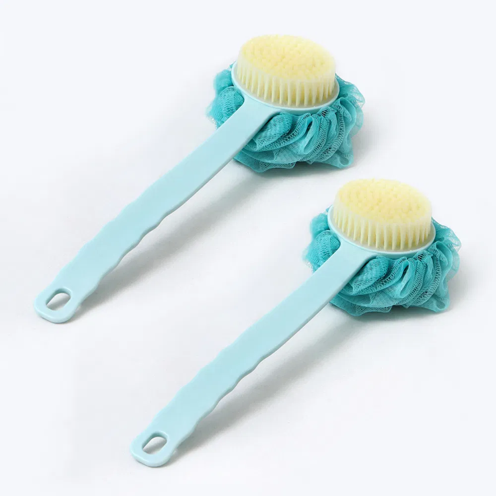 Double Sided Plastic Long Handle Shower Wet Dry Body Rubbing Washing Brush