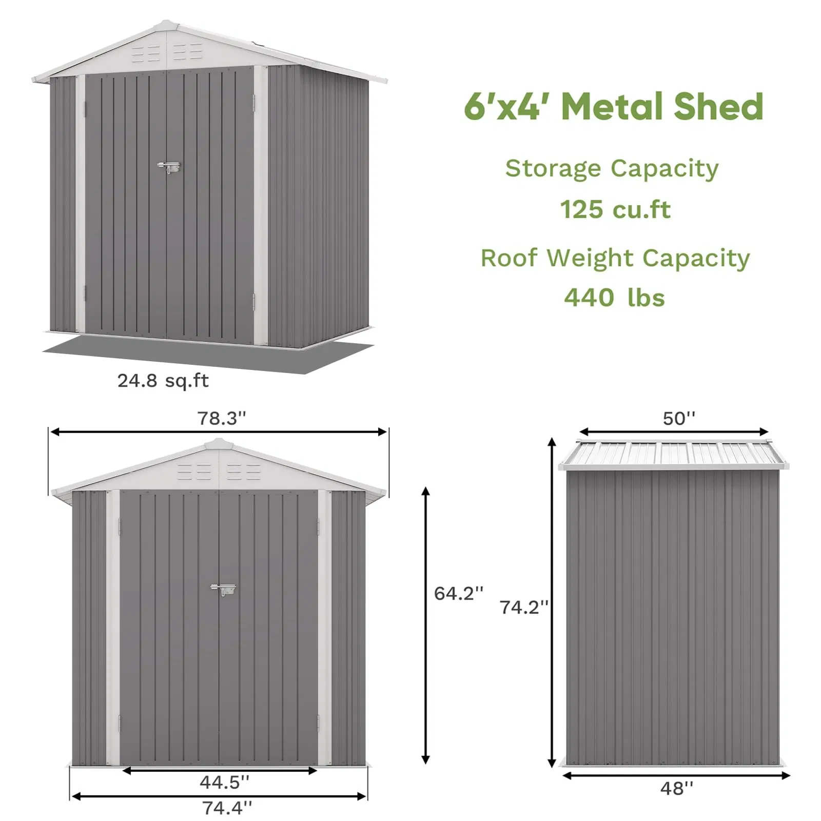 6X4 FT Garden Tool Storage Shed with Sloping Roof, Double Lockable Door