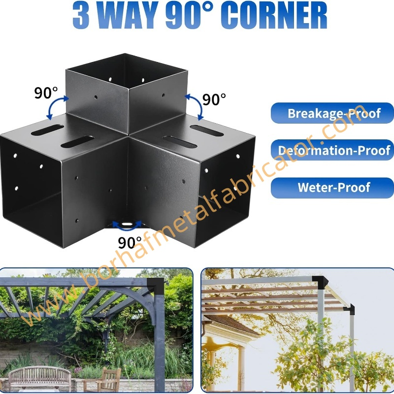 Steel Adjustable Angle Pergola Gazebo Brackets for 3 Post Wood Beam