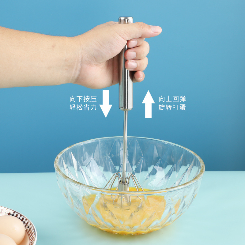 Mini Handheld Egg Beater, Stainless Steel Semi-Automatic Milk Frother