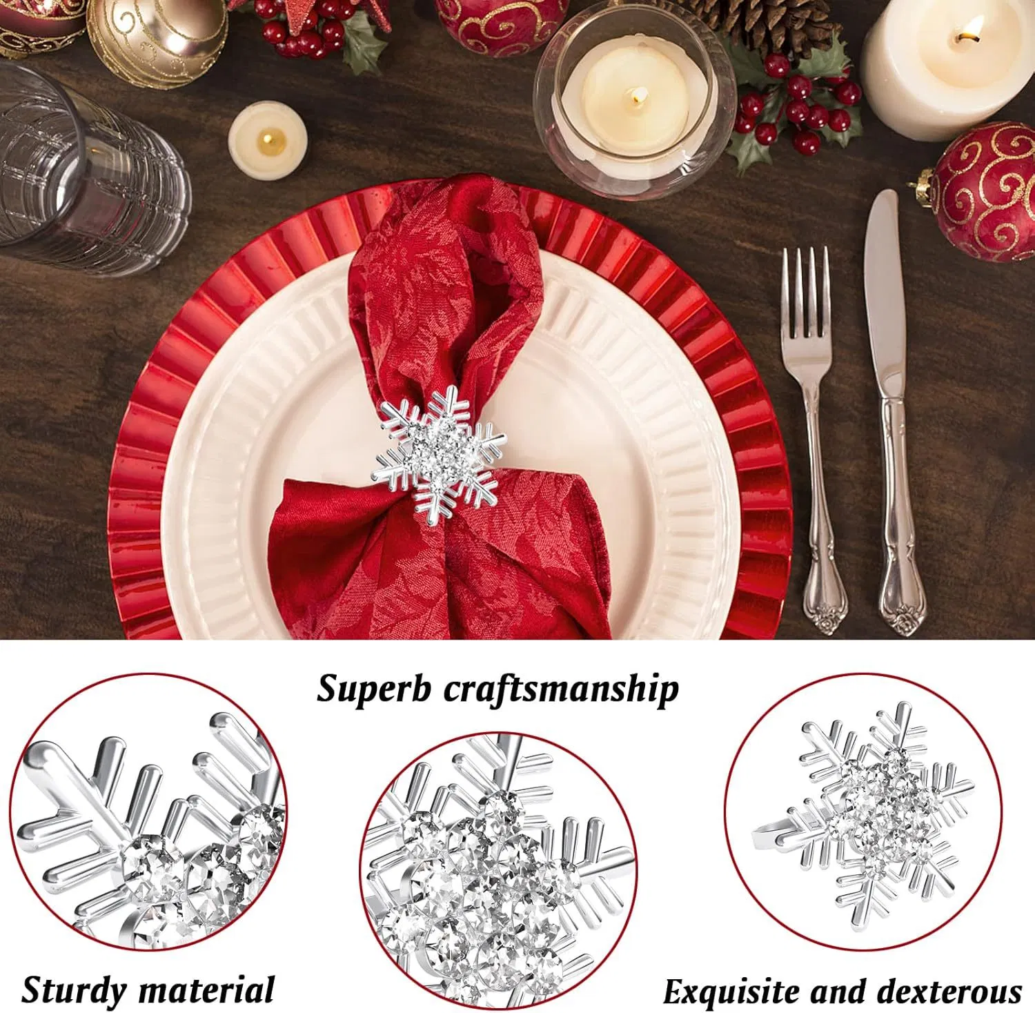 Christmas Snowflake Diamond Napkin Rings Gold Napkin Buckle Table Decorations