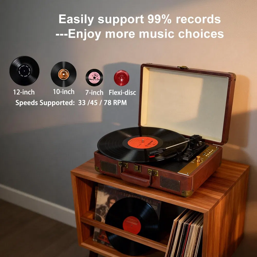Tr103 Multifunction Precision Turntable HiFi Music Inyl Lp Record Player Speaker Suitcase Turntable Gramophone with USB Play Burning