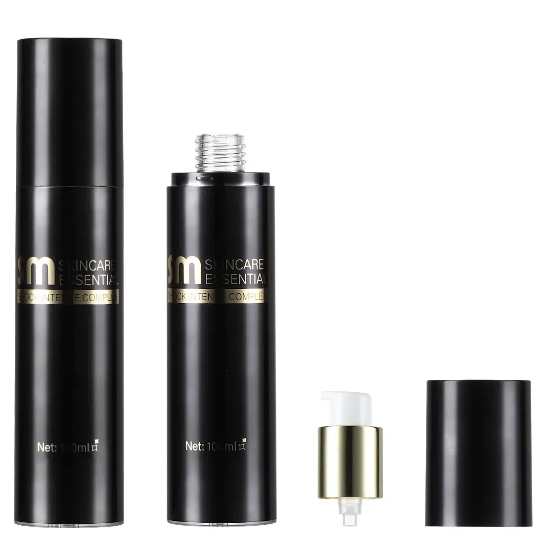 Luxury New Black 30ml 50ml 100ml Aluminum UV Skincare Bottle Sets Packaging Clear Frosting Glass Bottle with Silica Gel Dropper