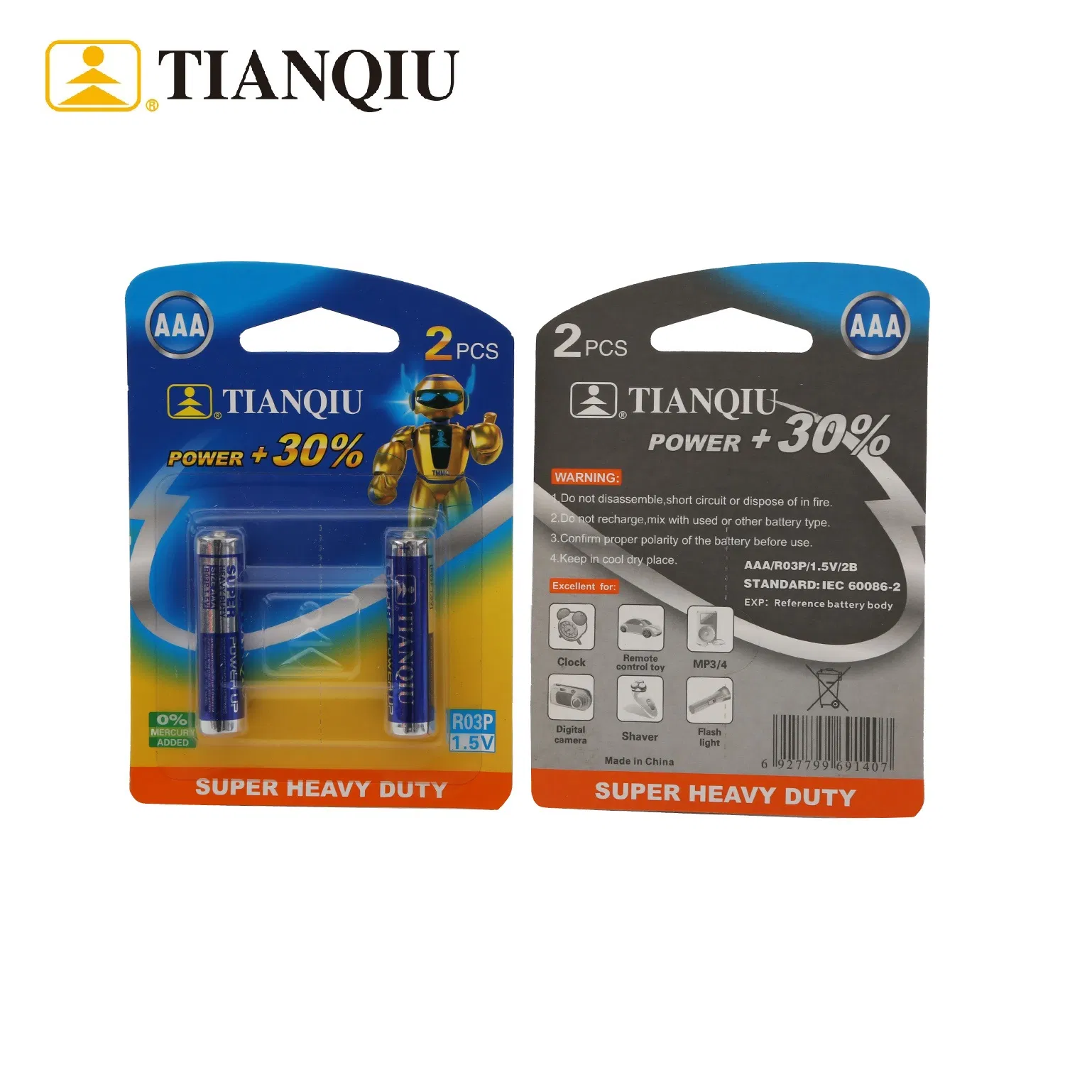 Батарейки AAA Tianqiu Power up R03 1.5V (угольно-цинковые)