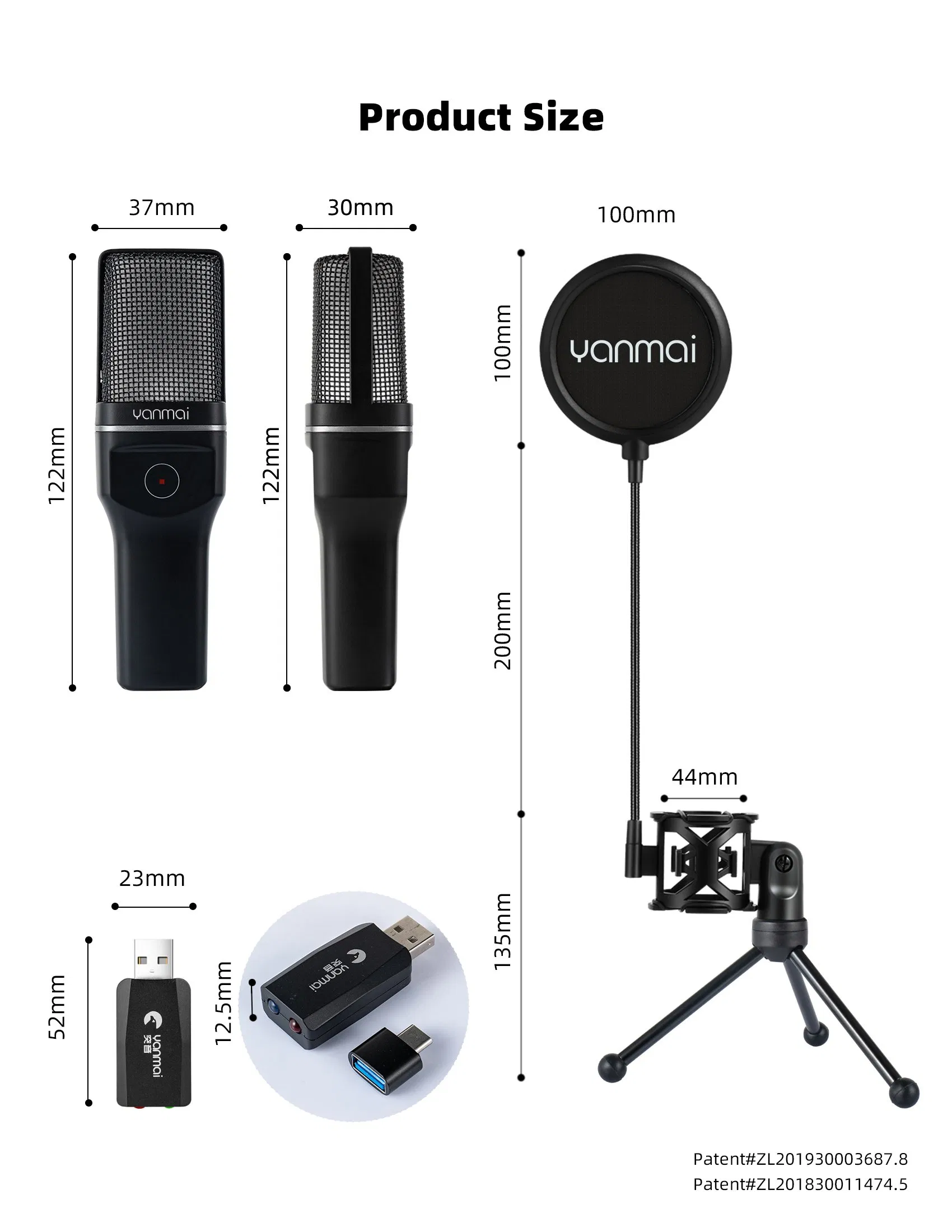 2.4G Wireless Microphone Anti-Slip Tripod USB 5V Power