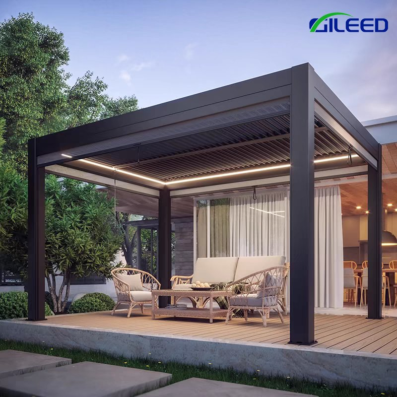 Automatic Pavilion Metal Multi-Function Leisure Outdoor Shutter Sheltering Pergola