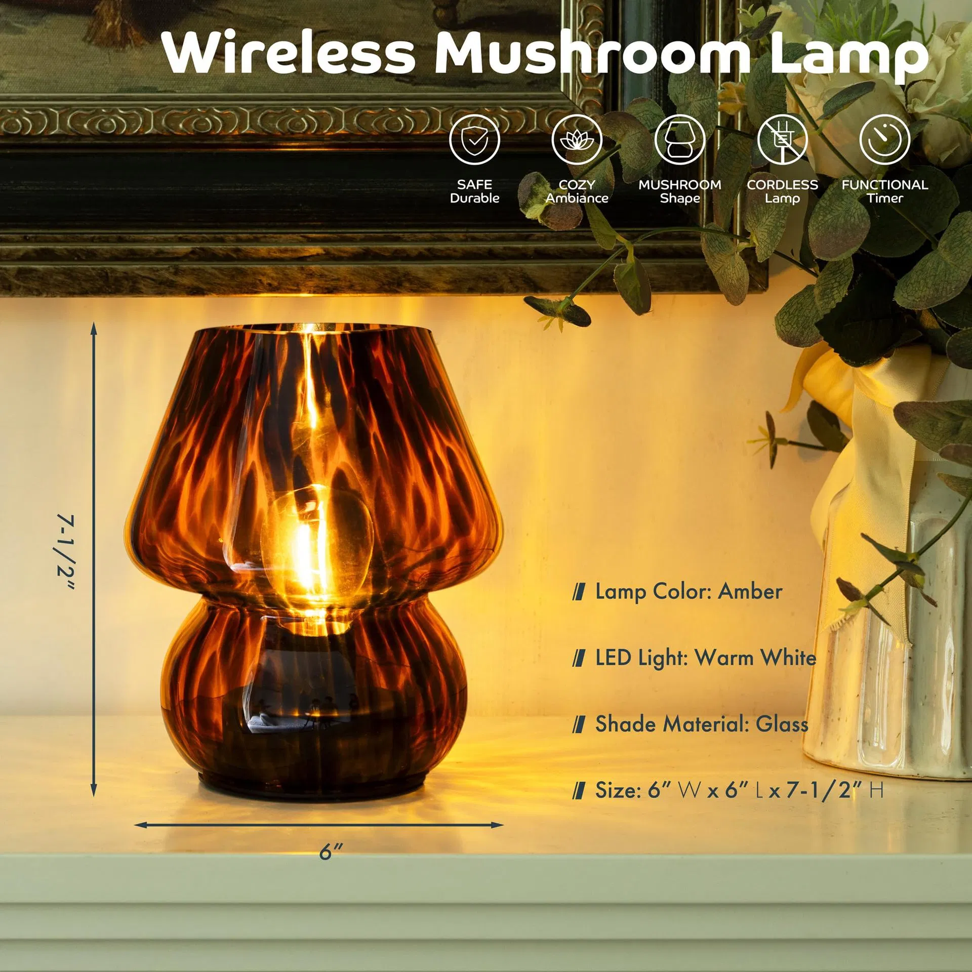 Small Retro Mushroom Lamp Bedroom Black Desk Lamp Semi Transparent Glass Stepless Dimming Aesthetic Murano Home Decoration Life