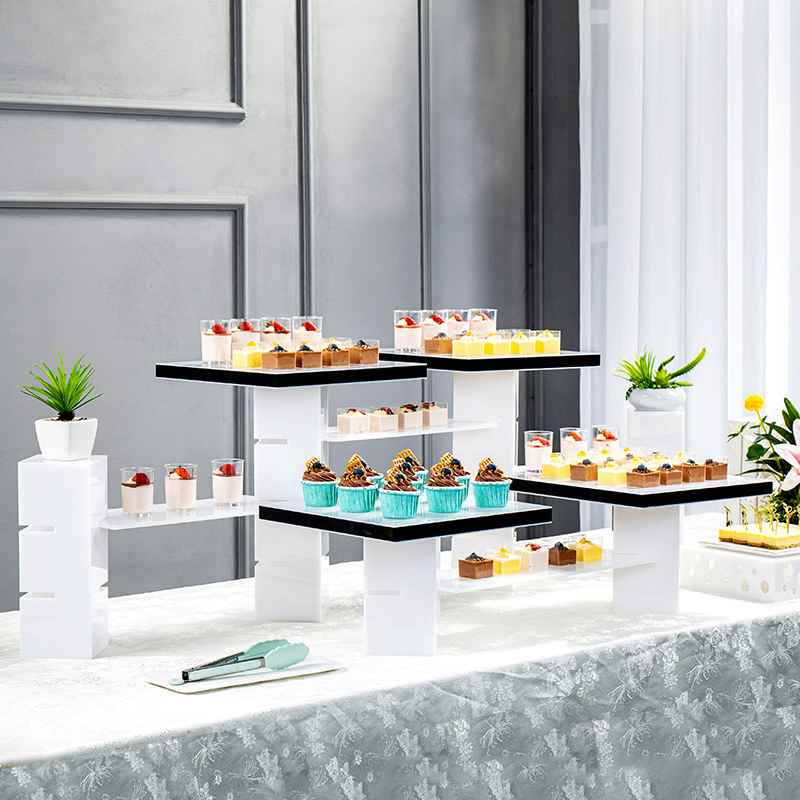 Acrylic Dessert Display Stand Buffet Pastry Cake Banquet Cold Meal Tea Break Set Rack White/Black/Gold