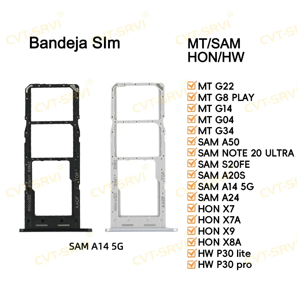 CVT Bandeja SIM Wholesale Price SIM Card Tray SIM Card Slot Holder for Samsung A14 5g/ A50/ Note 20 Ultra/ S20 Fe/ A20s/ A24 SIM Card Tray Repuestos