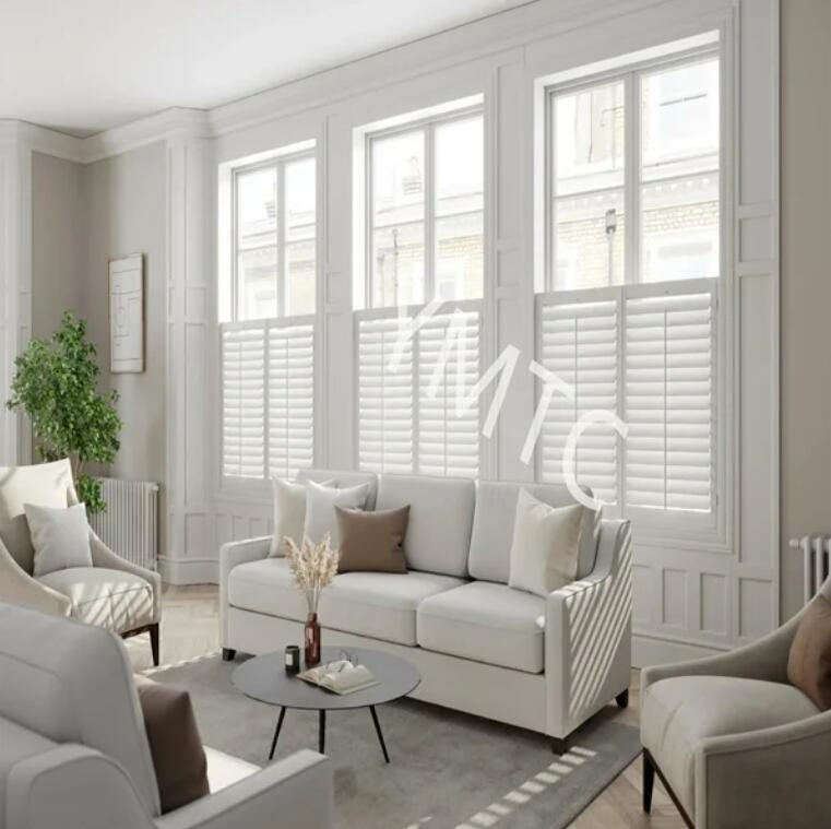 White Painted Half Window Baswood Paulownia Wood Plantation Shutter Cafe Window Shutter