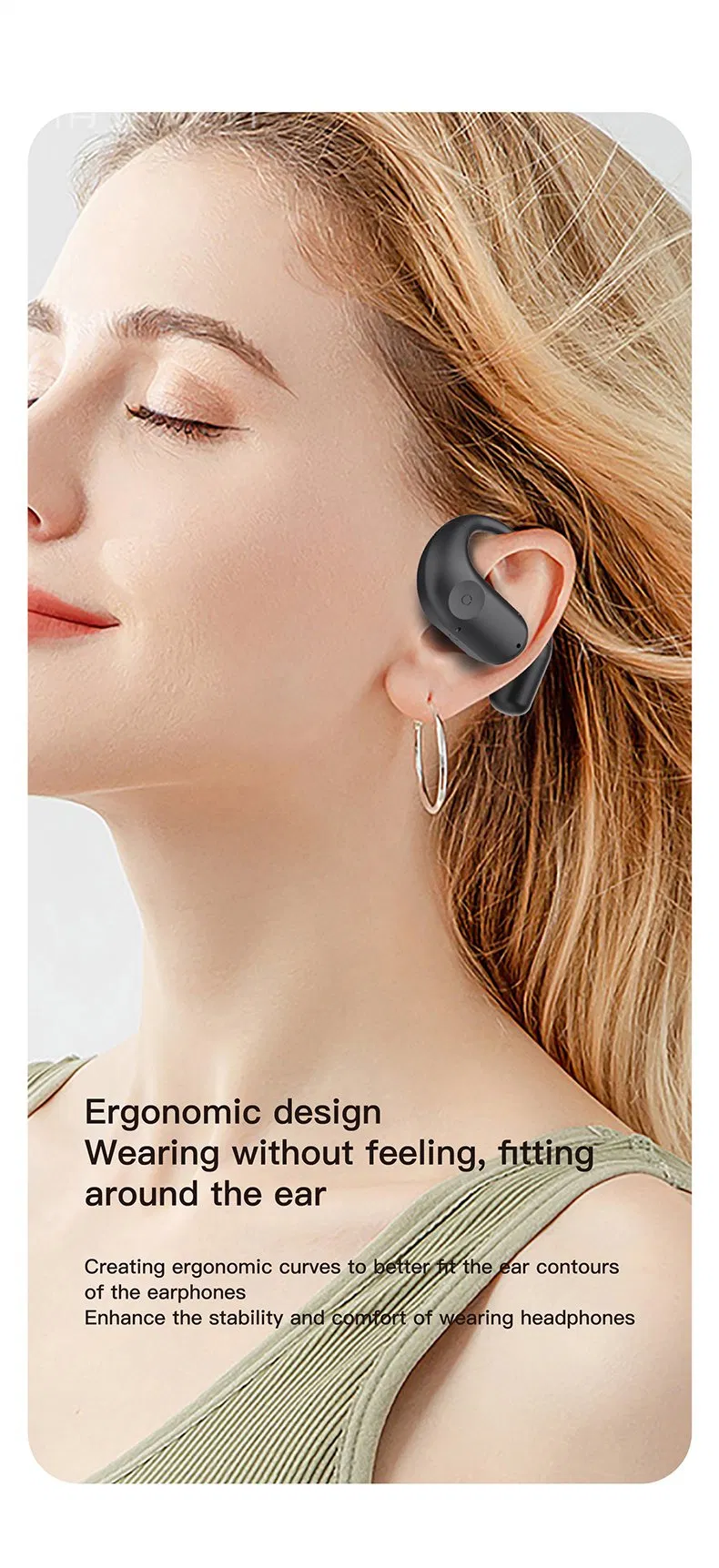 Wireless Ear Clip Headphones Bluetooth in Ear Sport Earbuds Playback Running Earring Earphone for Driver